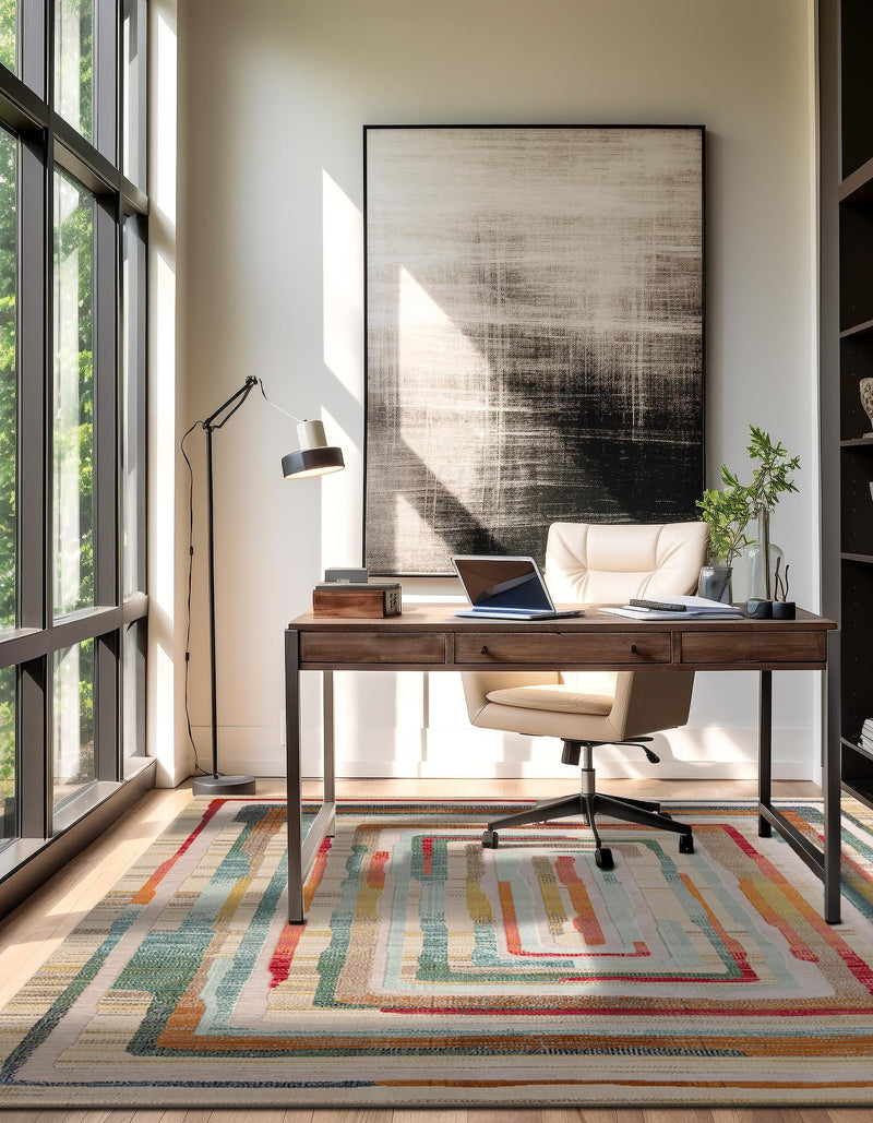 Outdoor Marrakesh Collection Area Rug -  Ouarzazate Square Multi Beige  lifestyle 33