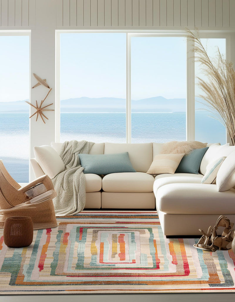 Outdoor Marrakesh Collection Area Rug -  Ouarzazate Square Multi Beige  lifestyle 39