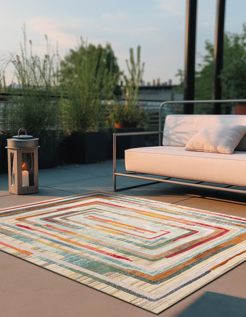 Outdoor Marrakesh Collection Area Rug -  Ouarzazate Square Multi Beige  lifestyle 42