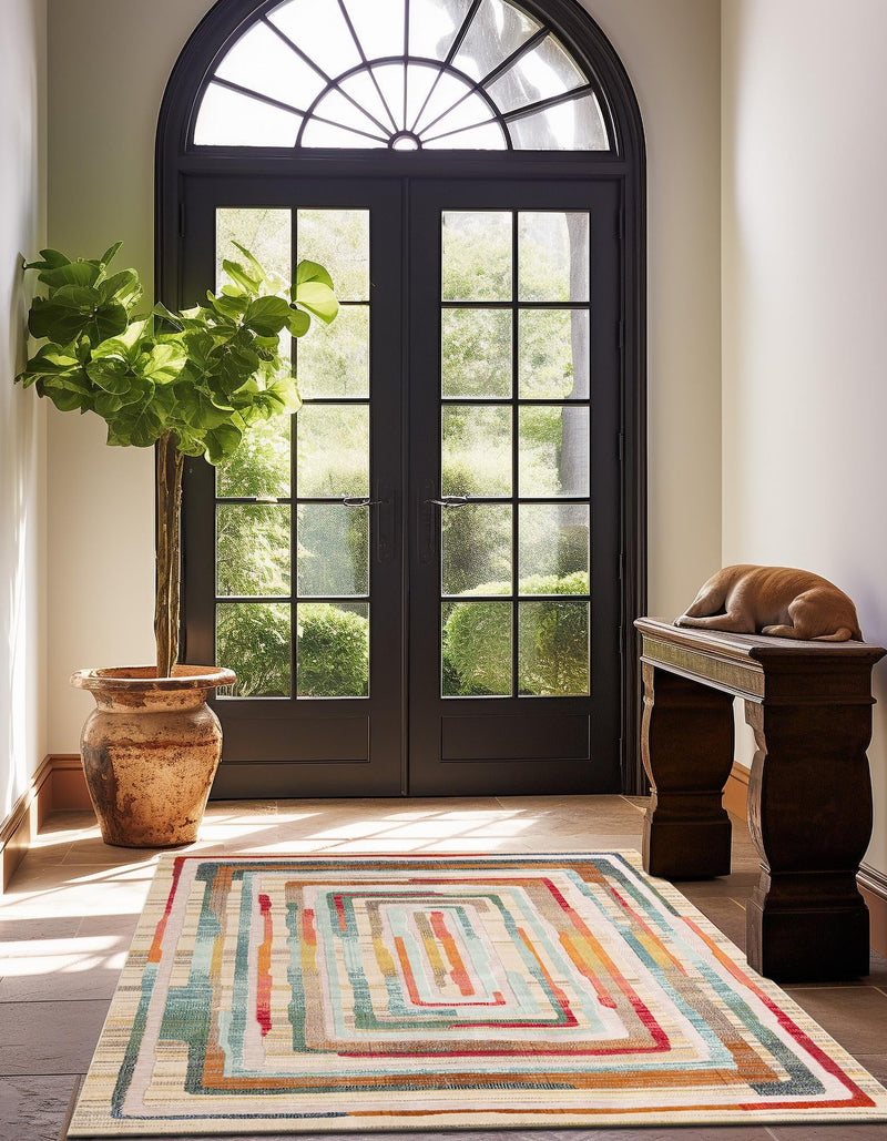 Outdoor Marrakesh Collection Area Rug -  Ouarzazate Square Multi Beige  lifestyle 45