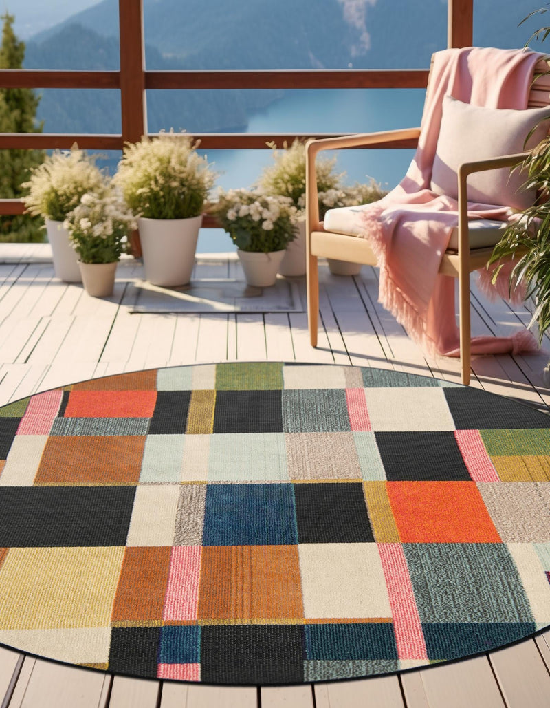 Outdoor Marrakesh Collection Area Rug -  Tangier Round Multi  lifestyle 22