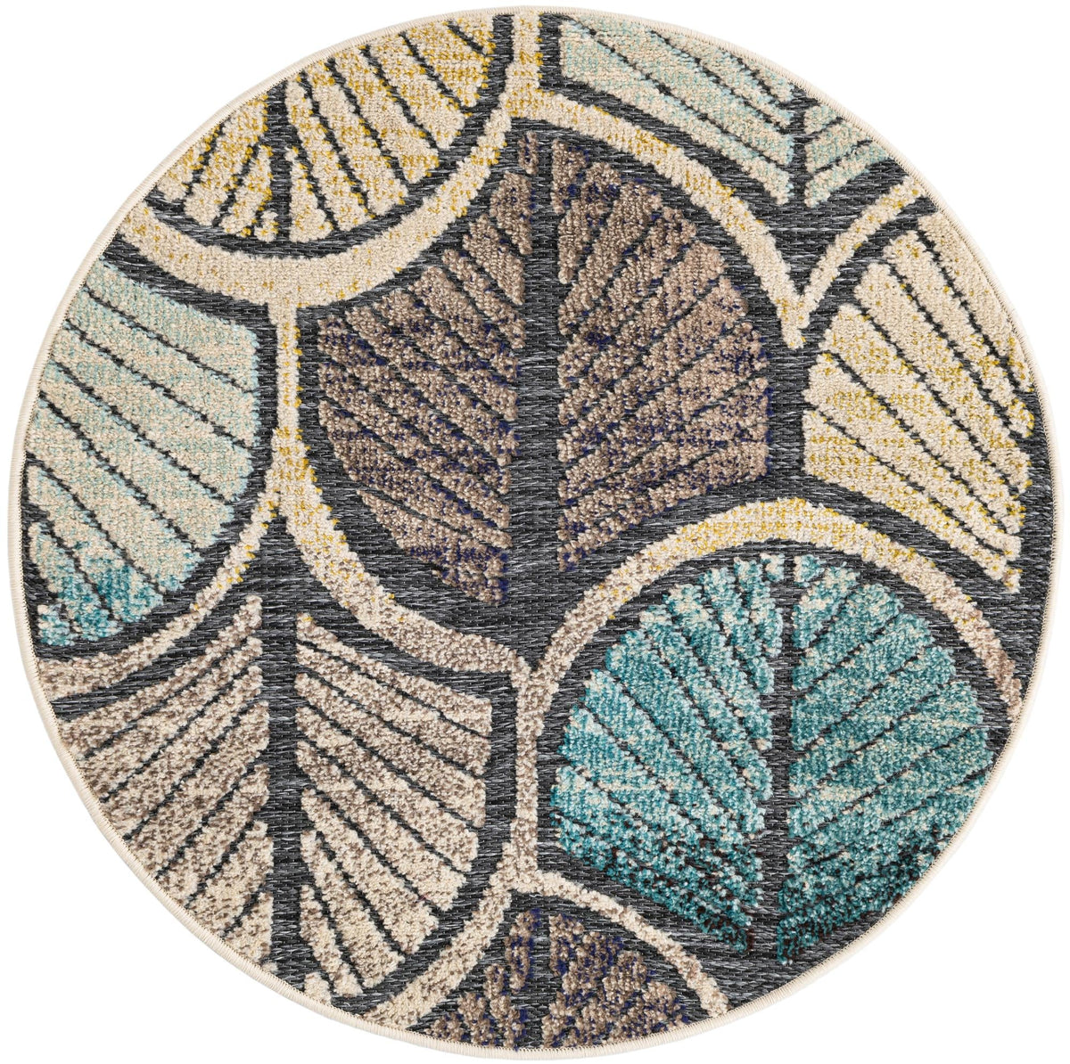 Outdoor Marrakesh Collection Area Rug -  Rabat Round Gray Blue Ivory  lifestyle 43