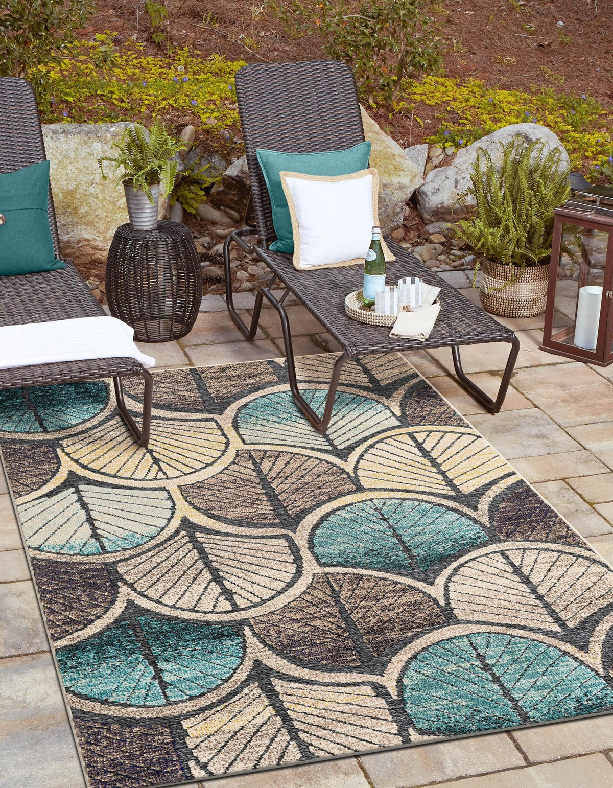 Outdoor Marrakesh Collection Area Rug -  Rabat Rectangle Gray Blue Ivory  lifestyle 2