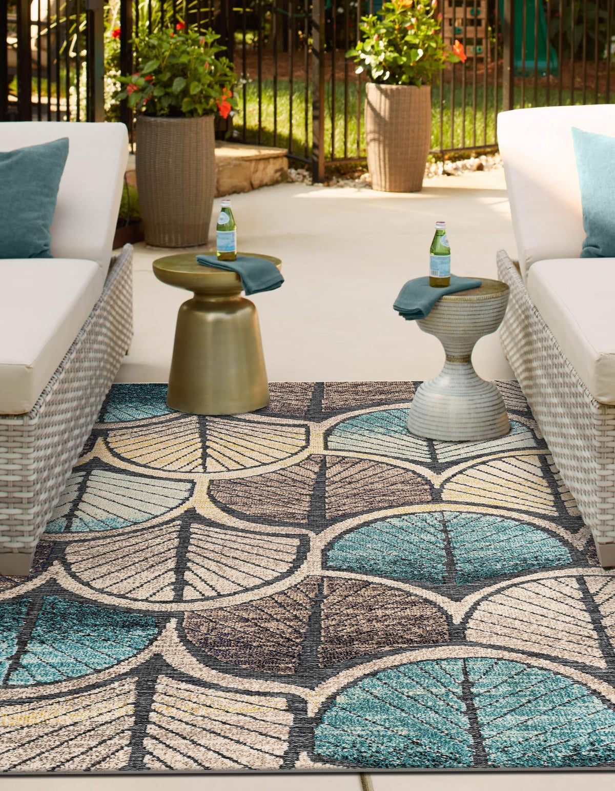 Outdoor Marrakesh Collection Area Rug -  Rabat Rectangle Gray Blue Ivory  lifestyle 4