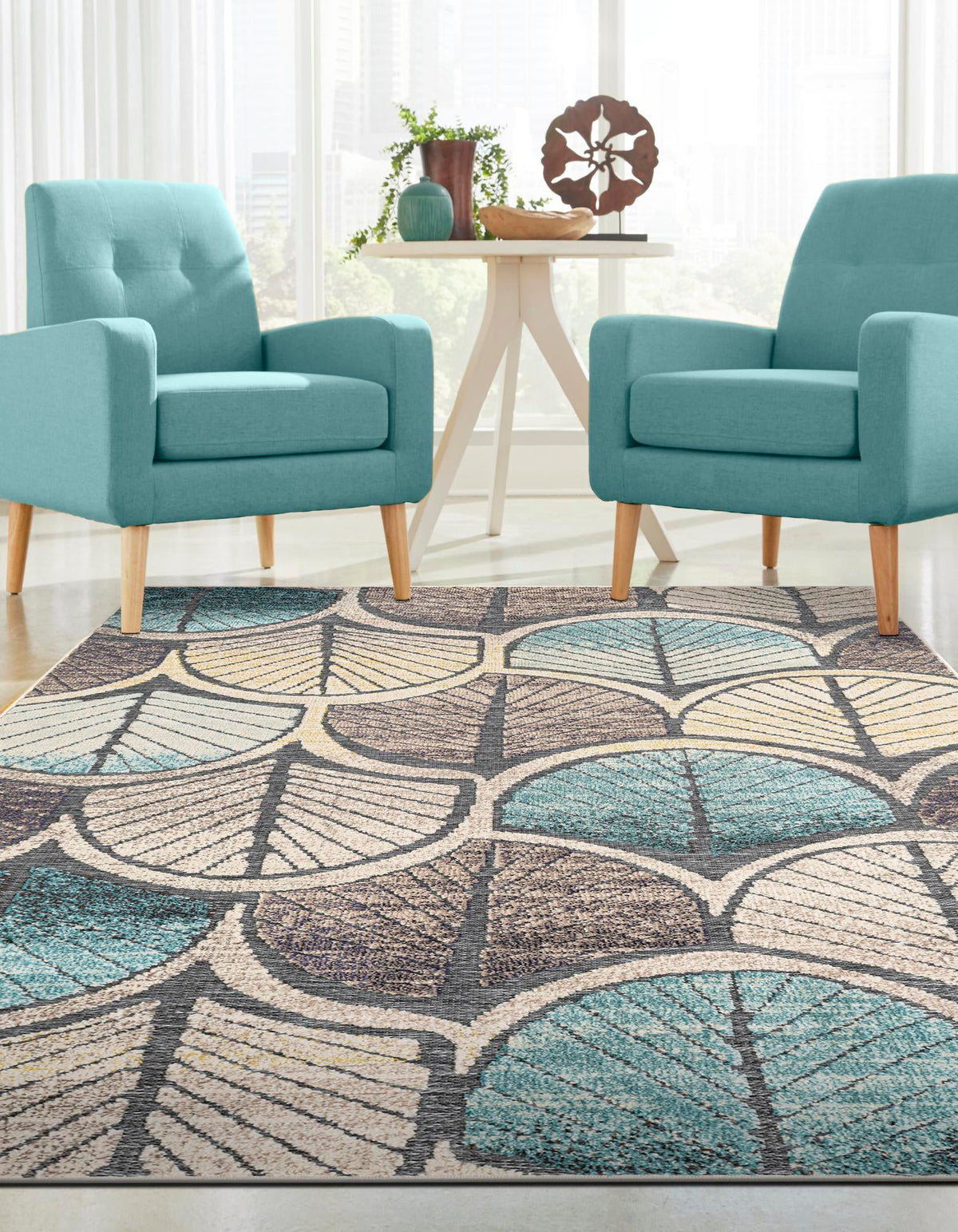 Outdoor Marrakesh Collection Area Rug -  Rabat Rectangle Gray Blue Ivory  lifestyle 5