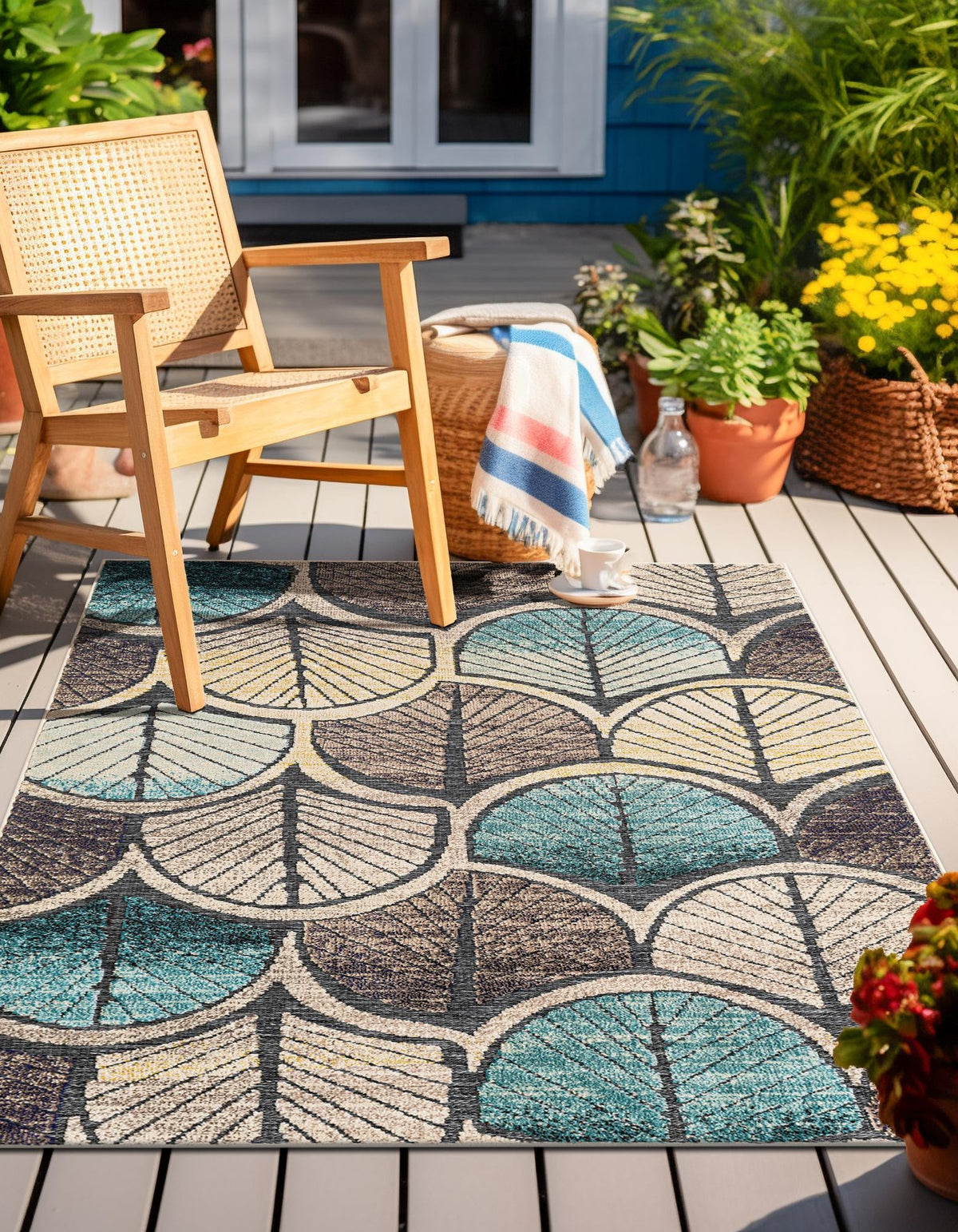 Outdoor Marrakesh Collection Area Rug -  Rabat Rectangle Gray Blue Ivory  lifestyle 6