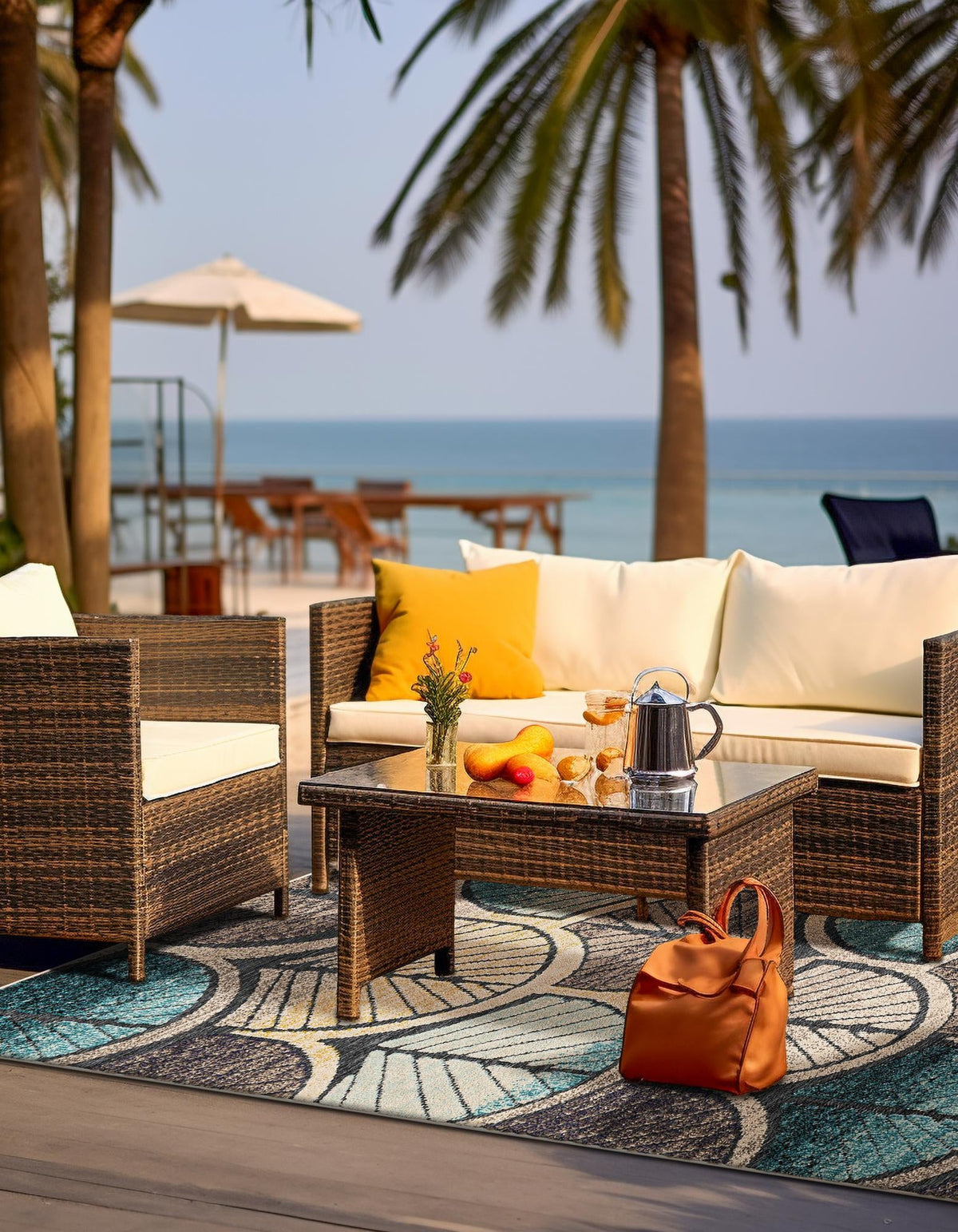 Outdoor Marrakesh Collection Area Rug -  Rabat Rectangle Gray Blue Ivory  lifestyle 8