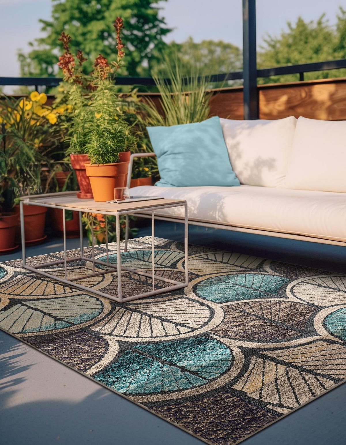 Outdoor Marrakesh Collection Area Rug -  Rabat Rectangle Gray Blue Ivory  lifestyle 10