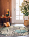 Outdoor Marrakesh Collection Area Rug -  Rabat Round Gray Blue Ivory  lifestyle 49