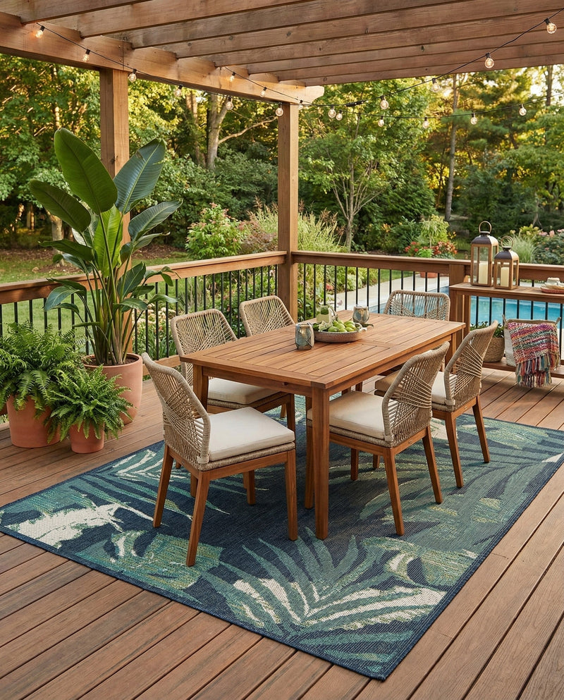 Coastal Terrace Collection Area Rug -  Anchor Rectangle Navy Blue  lifestyle 5