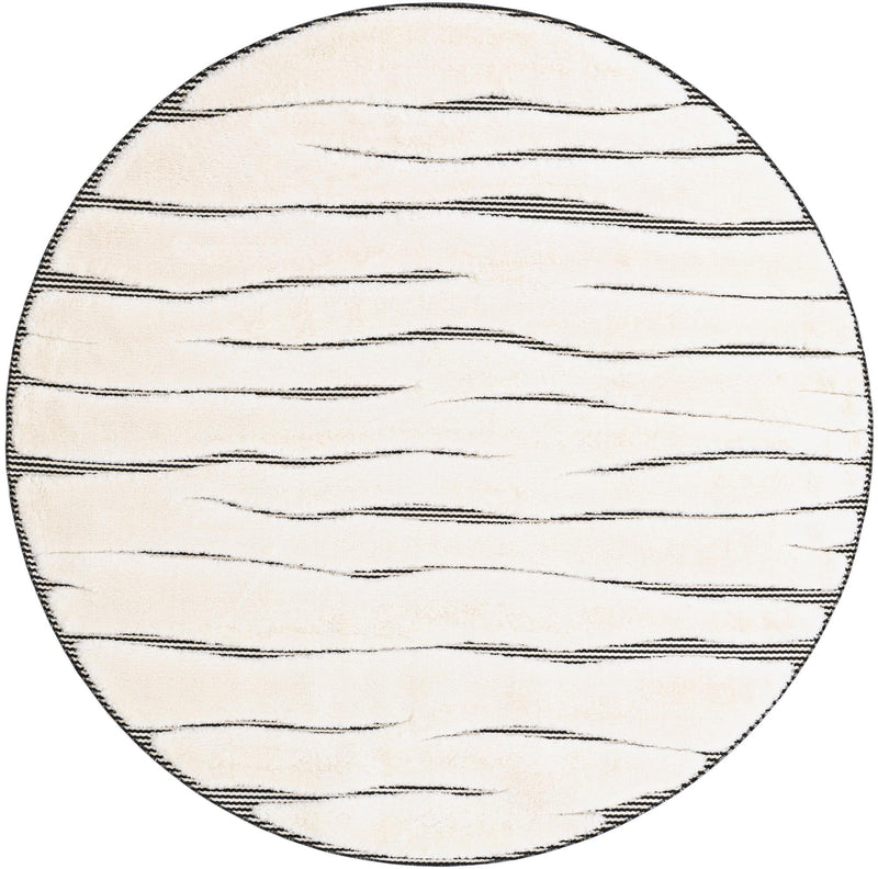 Monochrome Collection Area Rug - Slate Round Ivory White  lifestyle 74