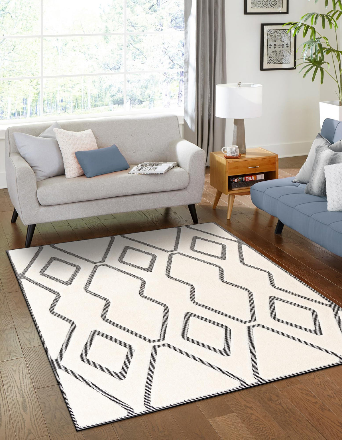 Monochrome Collection Area Rug -  Glacier Rectangle Ivory White  lifestyle 3