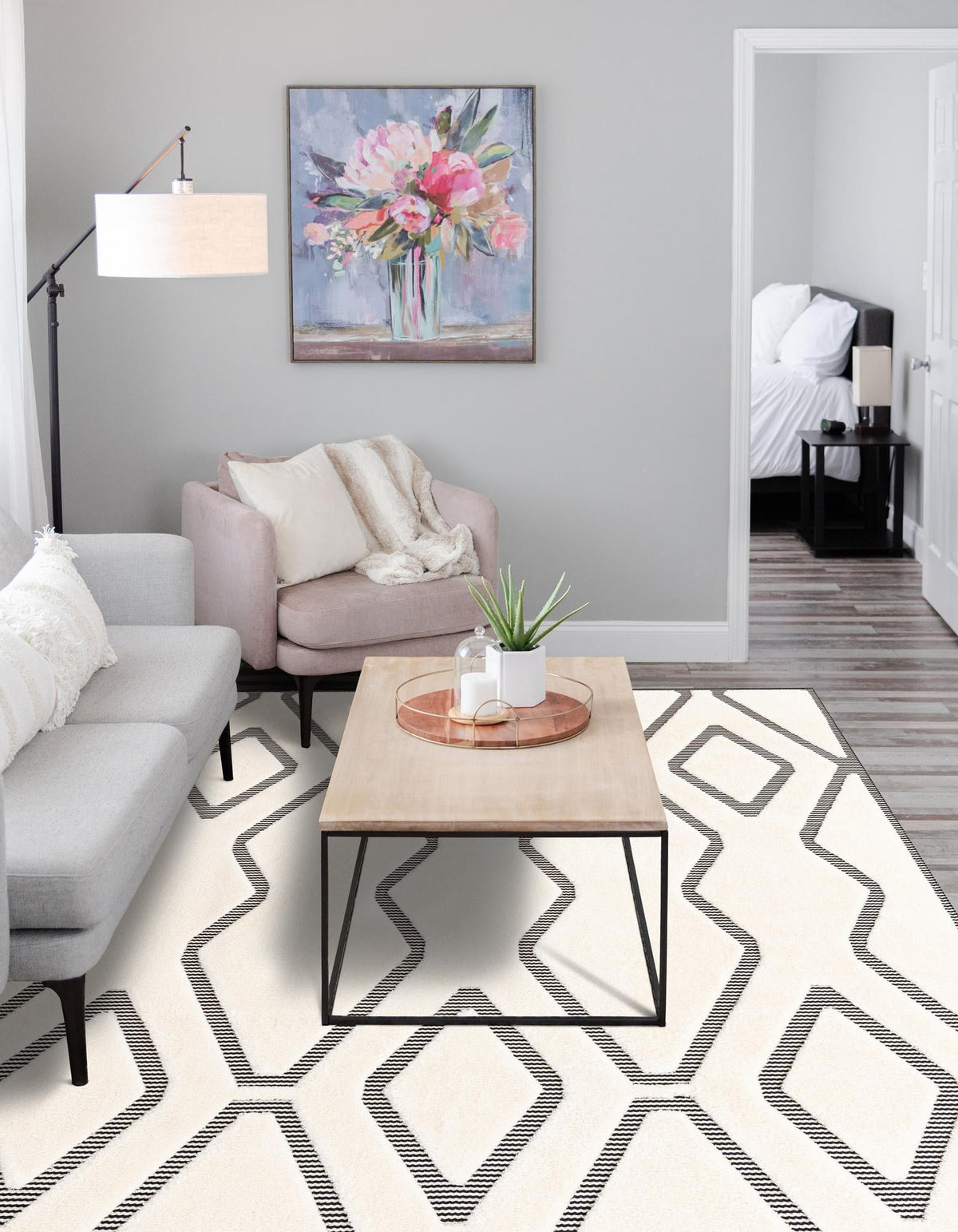 Monochrome Collection Area Rug -  Glacier Rectangle Ivory White  lifestyle 9