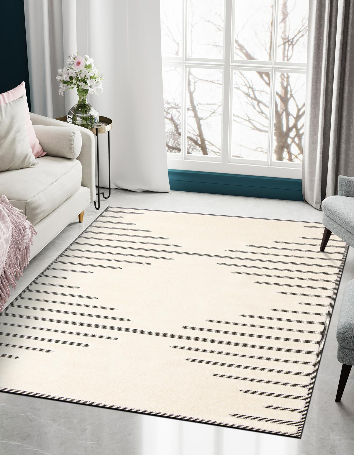 Monochrome Collection Area Rug -  Ash Rectangle Ivory White  lifestyle 3