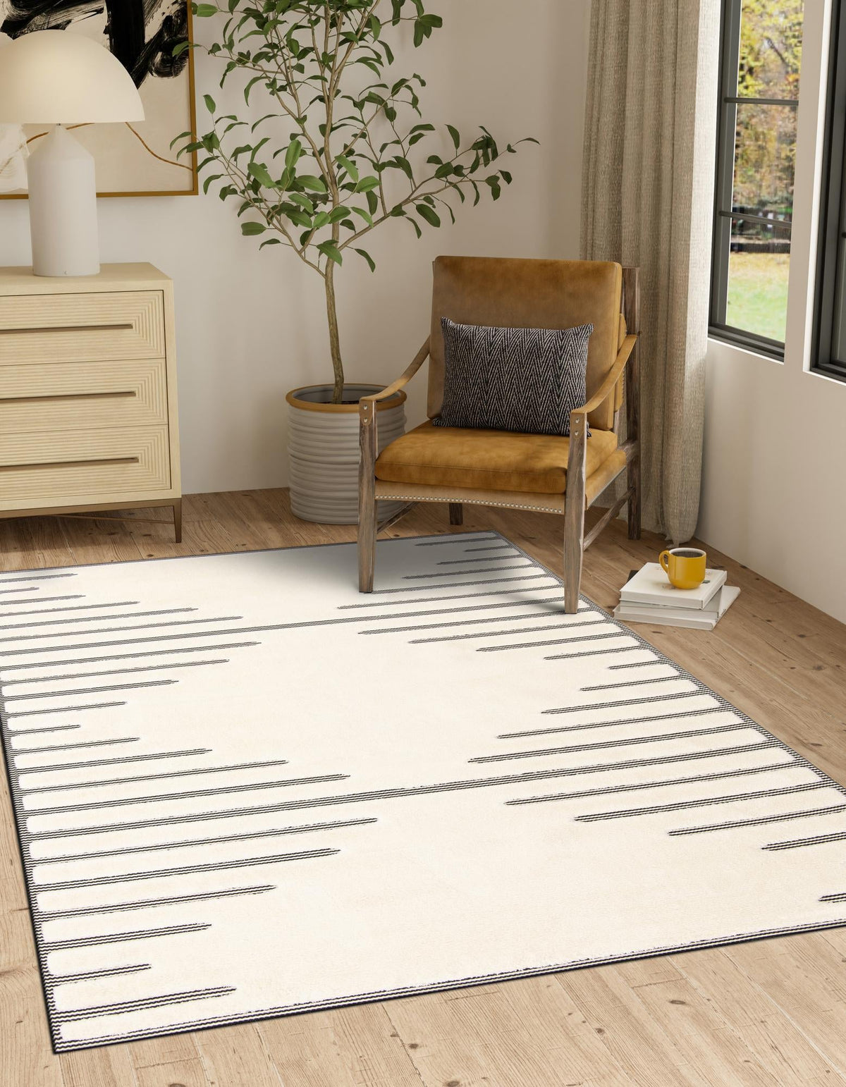Monochrome Collection Area Rug -  Ash Rectangle Ivory White  lifestyle 5