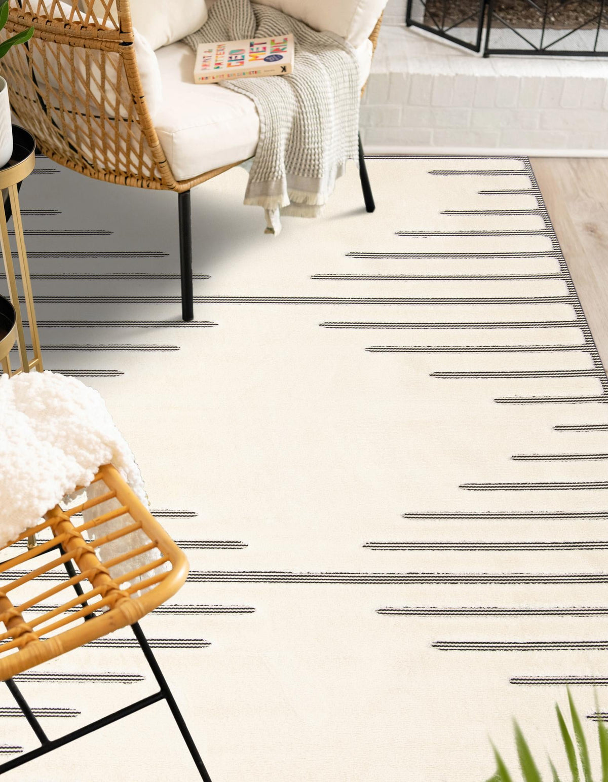 Monochrome Collection Area Rug -  Ash Rectangle Ivory White  lifestyle 7