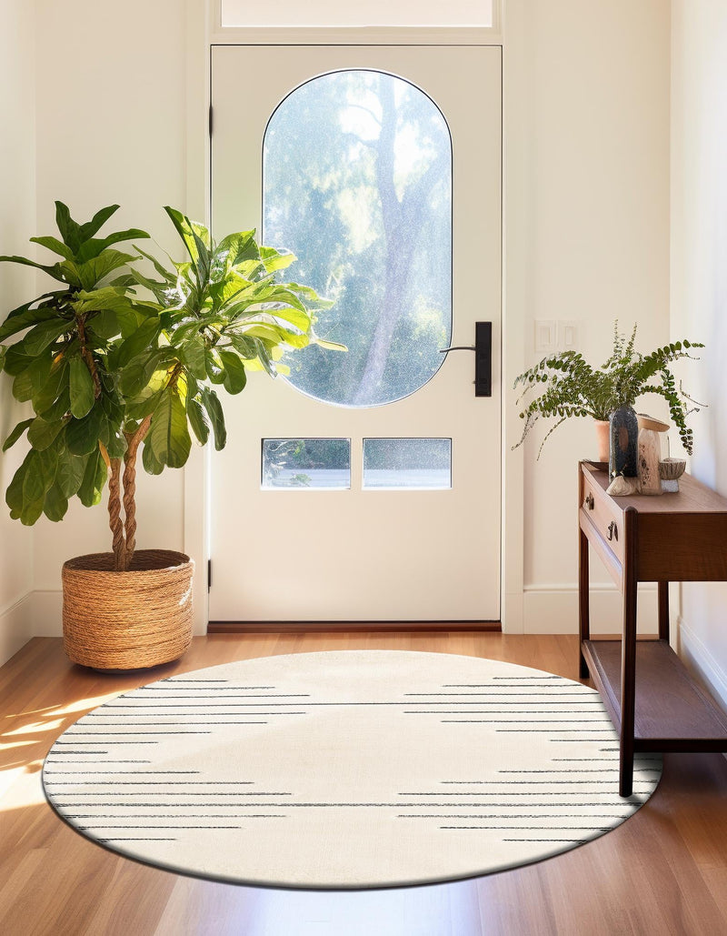 Monochrome Collection Area Rug -  Ash Round Ivory White  lifestyle 51