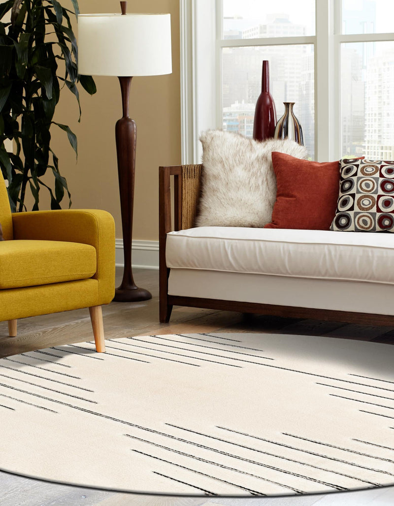 Monochrome Collection Area Rug -  Ash Round Ivory White  lifestyle 57