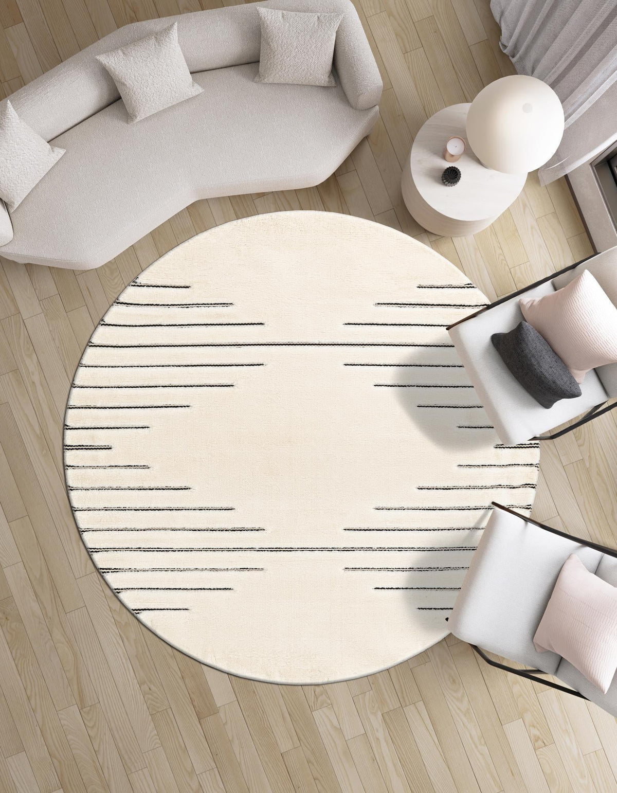 Monochrome Collection Area Rug -  Ash Round Ivory White  lifestyle 106