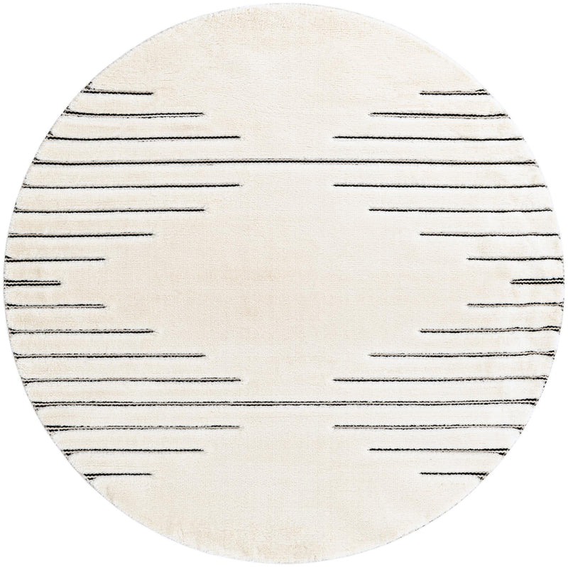 Monochrome Collection Area Rug -  Ash Round Ivory White  lifestyle 72