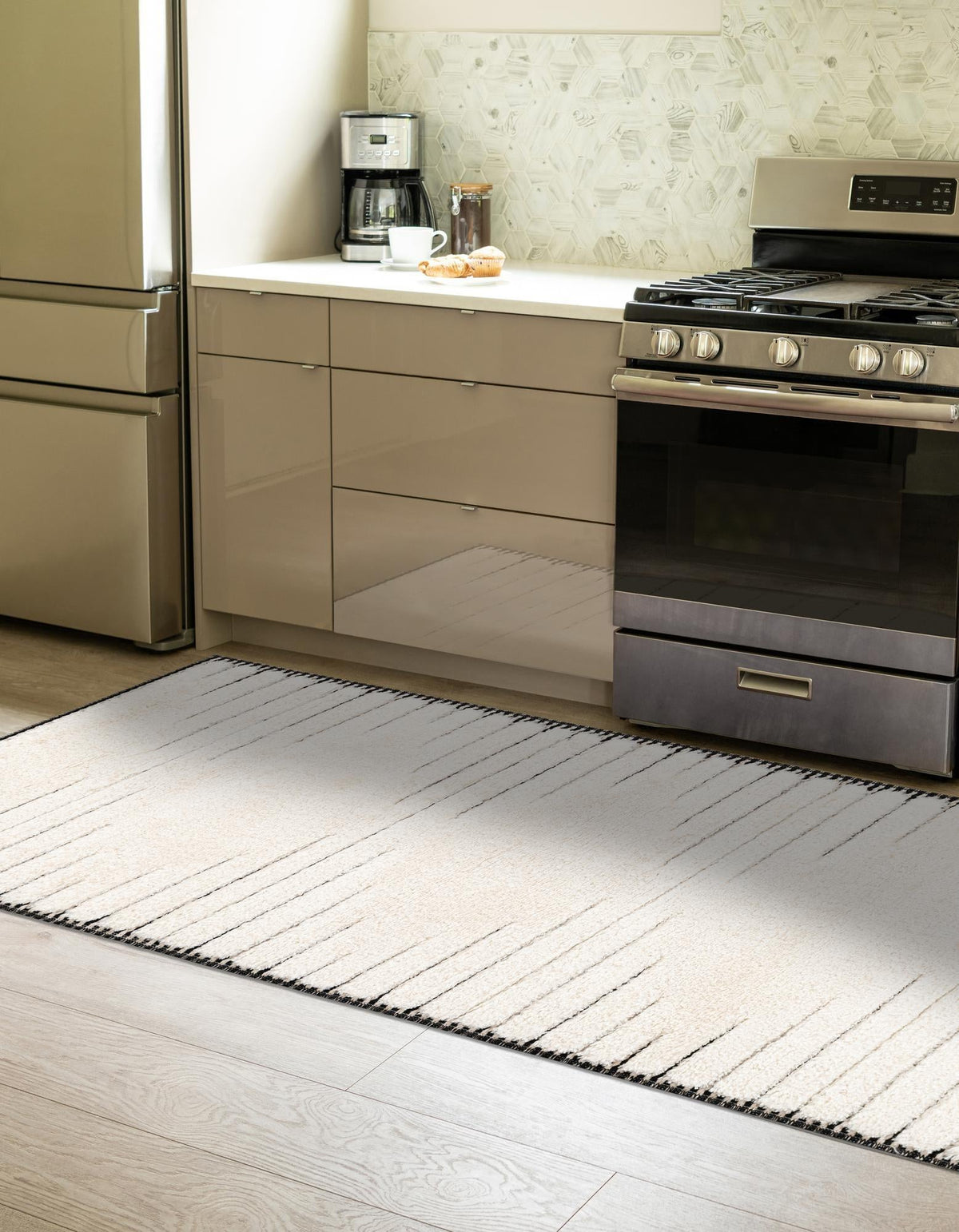 Monochrome Collection Area Rug -  Ash Runner Ivory White  lifestyle 104