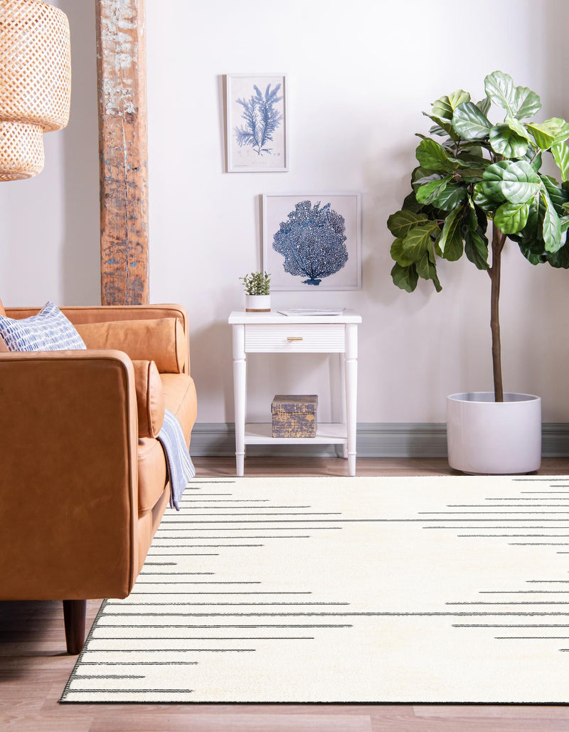 Monochrome Collection Area Rug -  Ash Square Ivory White  lifestyle 59