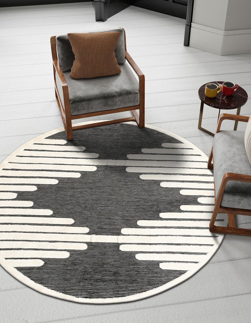 Monochrome Collection Area Rug -  Ash Round Gray  lifestyle 54