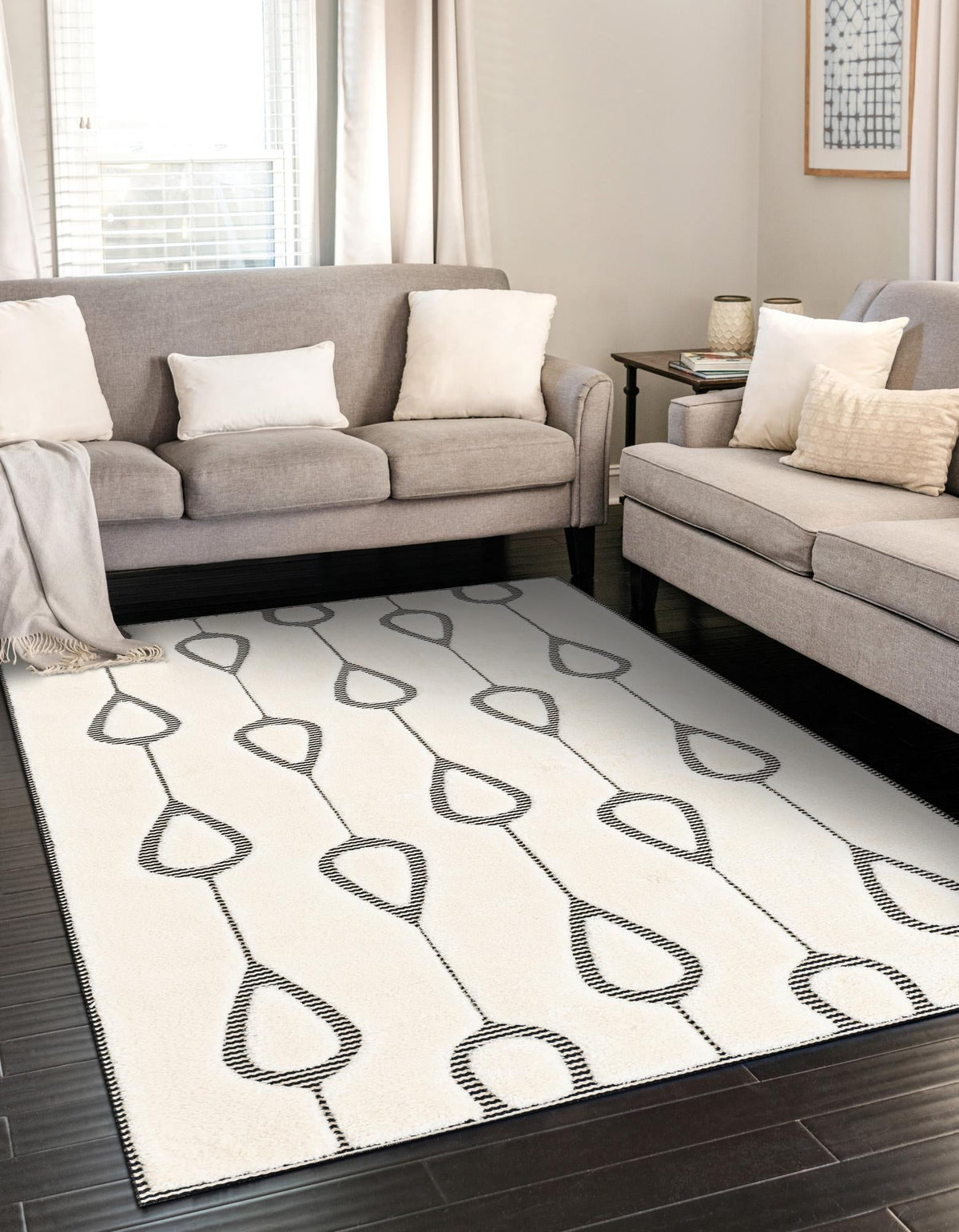 Monochrome Collection Area Rug -  Marble Rectangle Ivory White  lifestyle 3