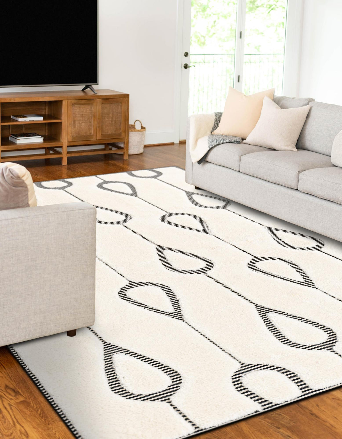 Monochrome Collection Area Rug -  Marble Rectangle Ivory White  lifestyle 5