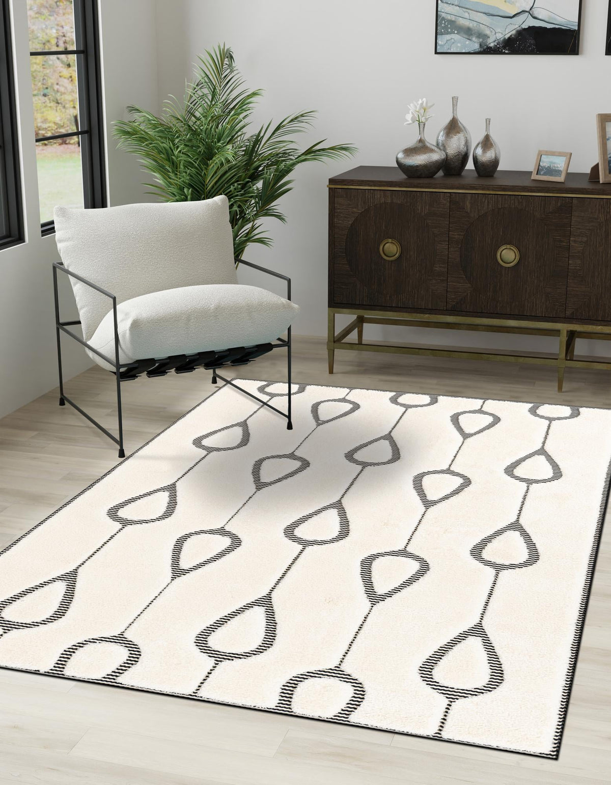Monochrome Collection Area Rug -  Marble Rectangle Ivory White  lifestyle 7