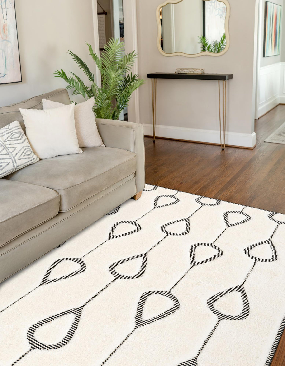 Monochrome Collection Area Rug -  Marble Rectangle Ivory White  lifestyle 9