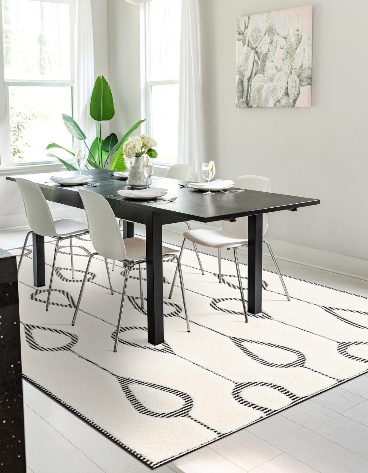 Monochrome Collection Area Rug -  Marble Rectangle Ivory White  lifestyle 11