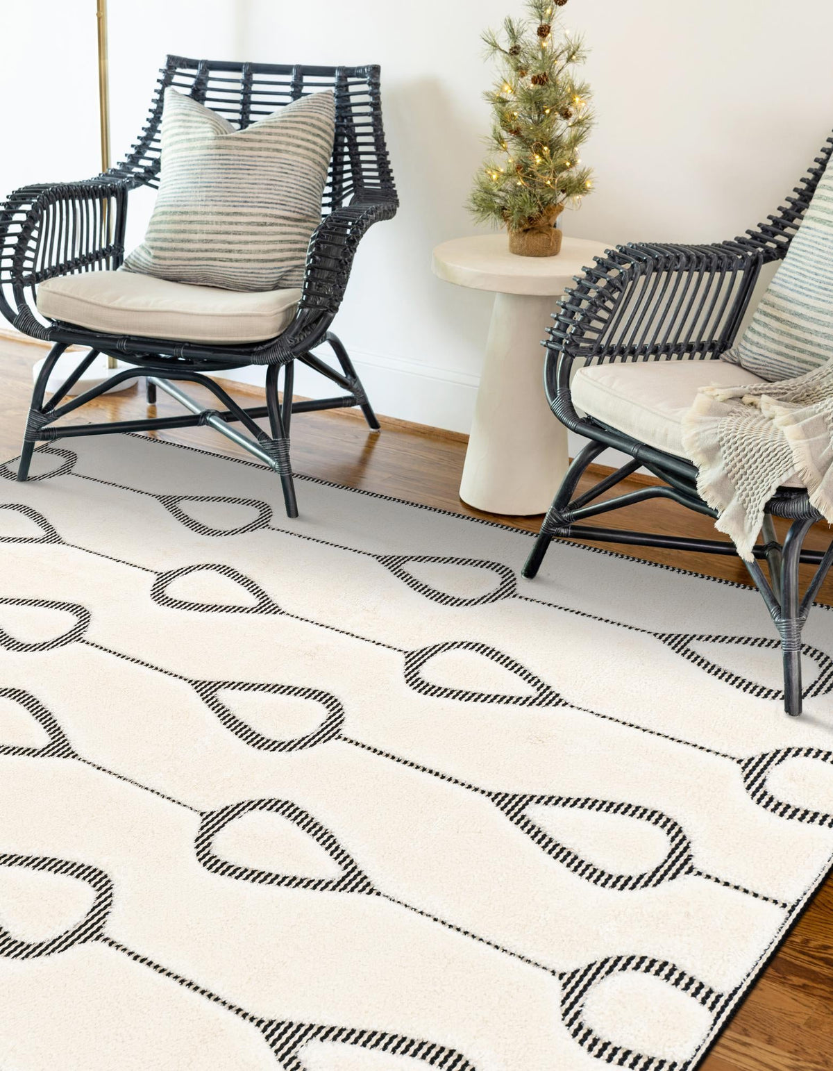Monochrome Collection Area Rug -  Marble Rectangle Ivory White  lifestyle 15