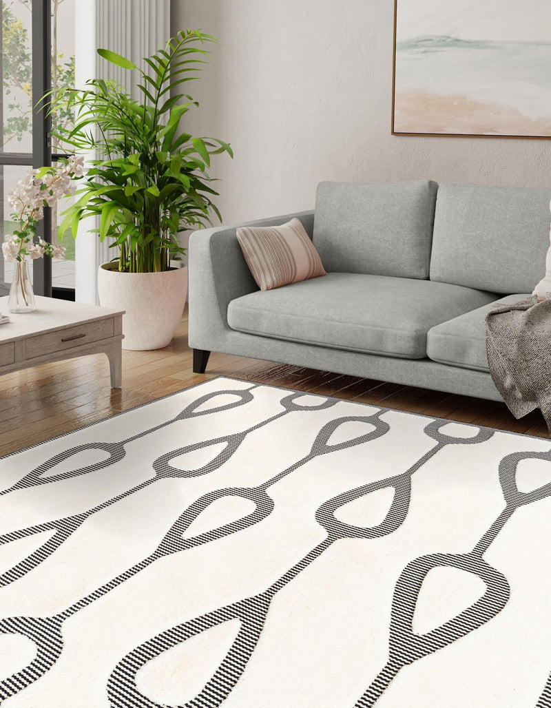 Monochrome Collection Area Rug -  Marble Square Ivory White  lifestyle 53