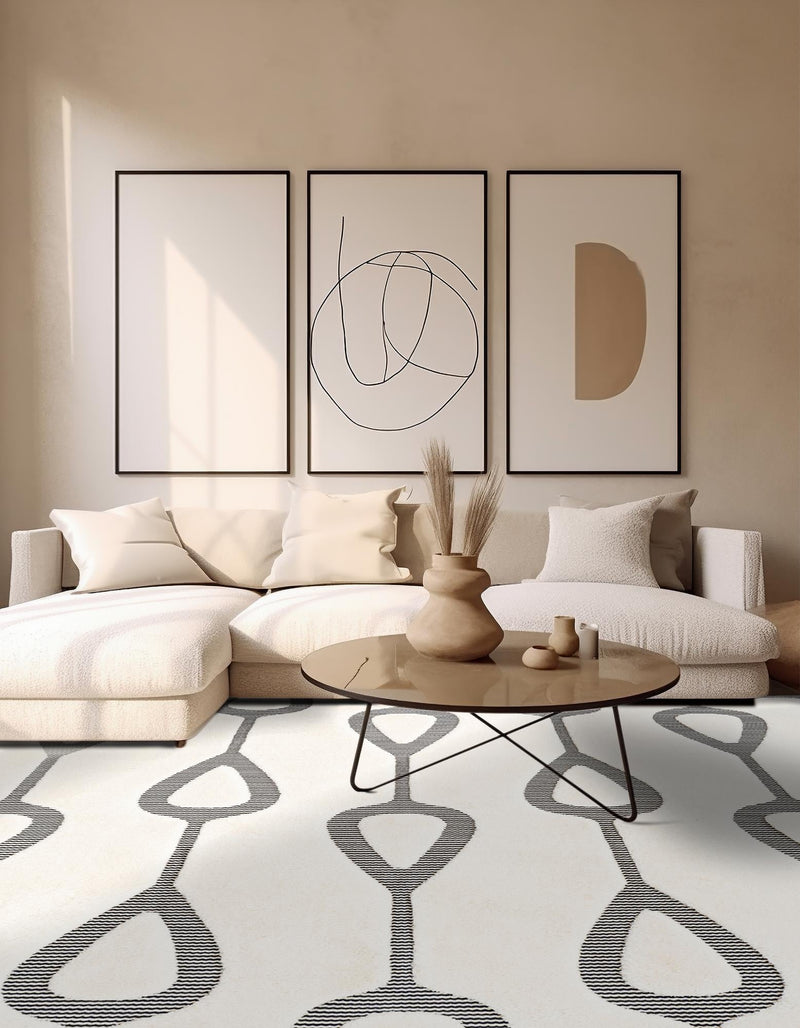Monochrome Collection Area Rug -  Marble Square Ivory White  lifestyle 65