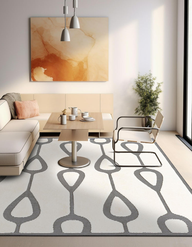 Monochrome Collection Area Rug -  Marble Square Ivory White  lifestyle 71