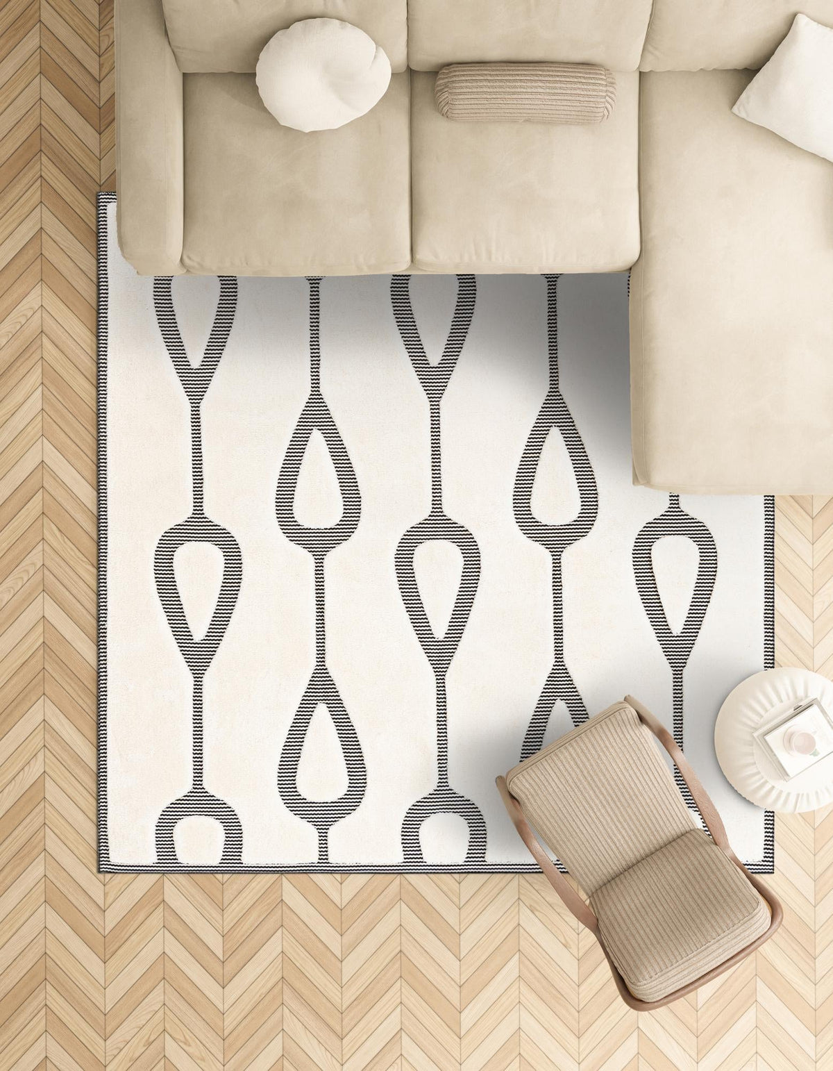 Monochrome Collection Area Rug -  Marble Square Ivory White  lifestyle 103