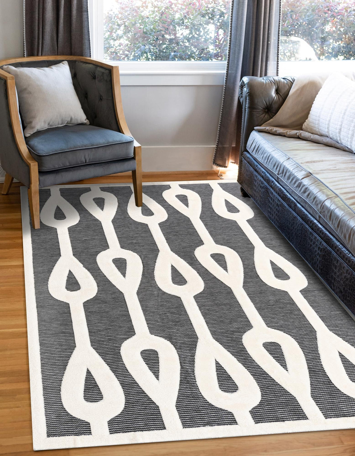 Monochrome Collection Area Rug -  Marble Rectangle Gray  lifestyle 2