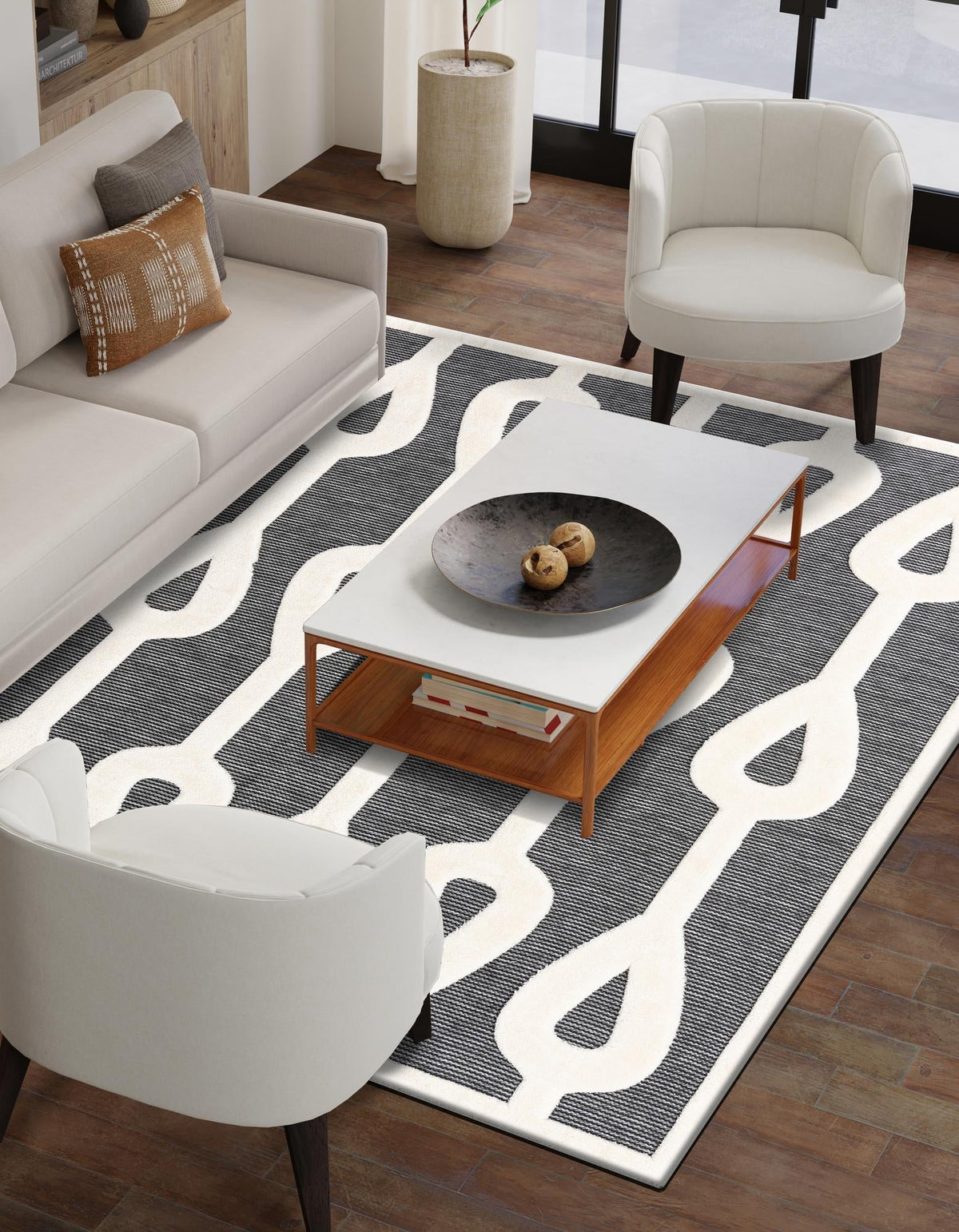 Monochrome Collection Area Rug -  Marble Rectangle Gray  lifestyle 12
