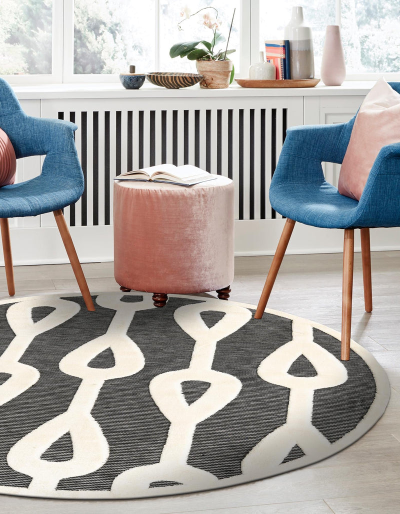 Monochrome Collection Area Rug -  Marble Round Gray  lifestyle 54
