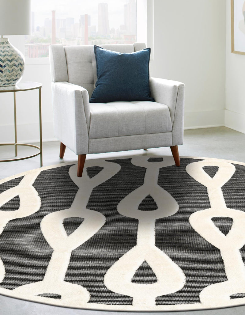 Monochrome Collection Area Rug -  Marble Round Gray  lifestyle 60