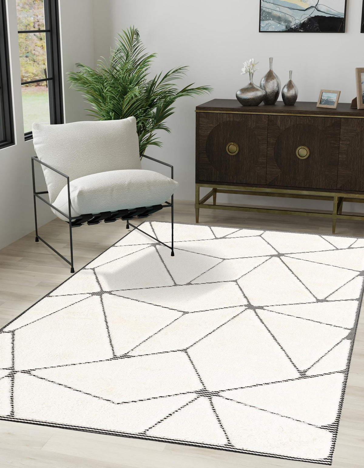 Monochrome Collection Area Rug -  Onyx Rectangle Ivory White  lifestyle 3