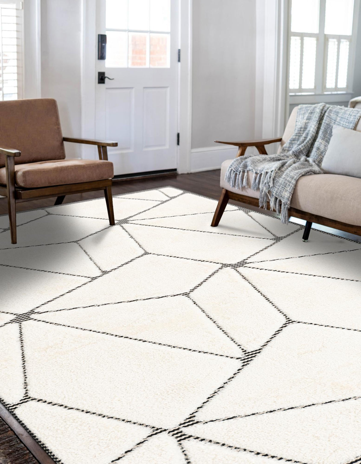 Monochrome Collection Area Rug -  Onyx Rectangle Ivory White  lifestyle 5