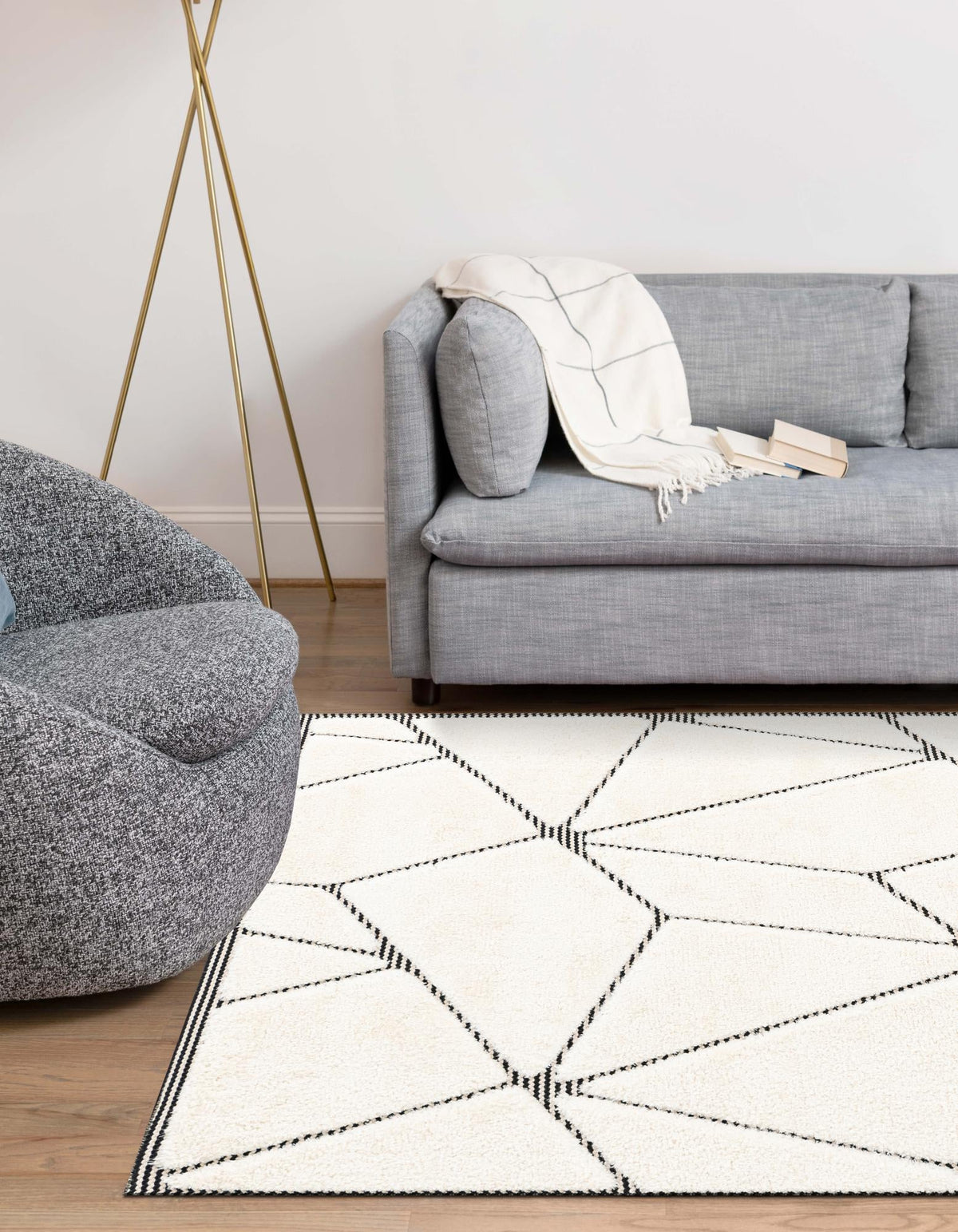 Monochrome Collection Area Rug -  Onyx Rectangle Ivory White  lifestyle 9