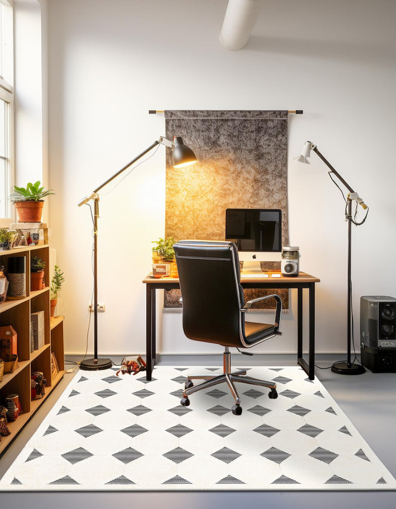 Monochrome Collection Area Rug -  Quartz Square Black and White  lifestyle 27