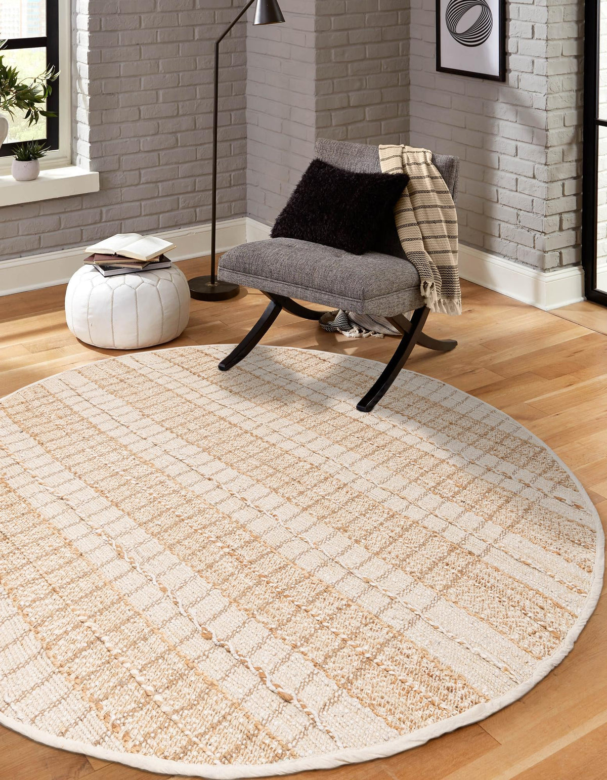 Sequoia Handwoven Jute Collection Area Rug -  Mendocino Round Ivory  lifestyle 23
