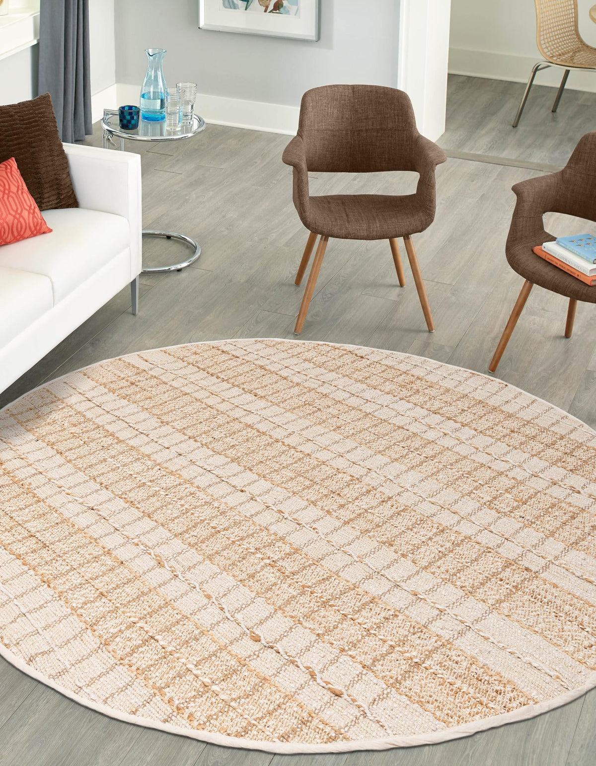 Sequoia Handwoven Jute Collection Area Rug -  Mendocino Round Ivory  lifestyle 25