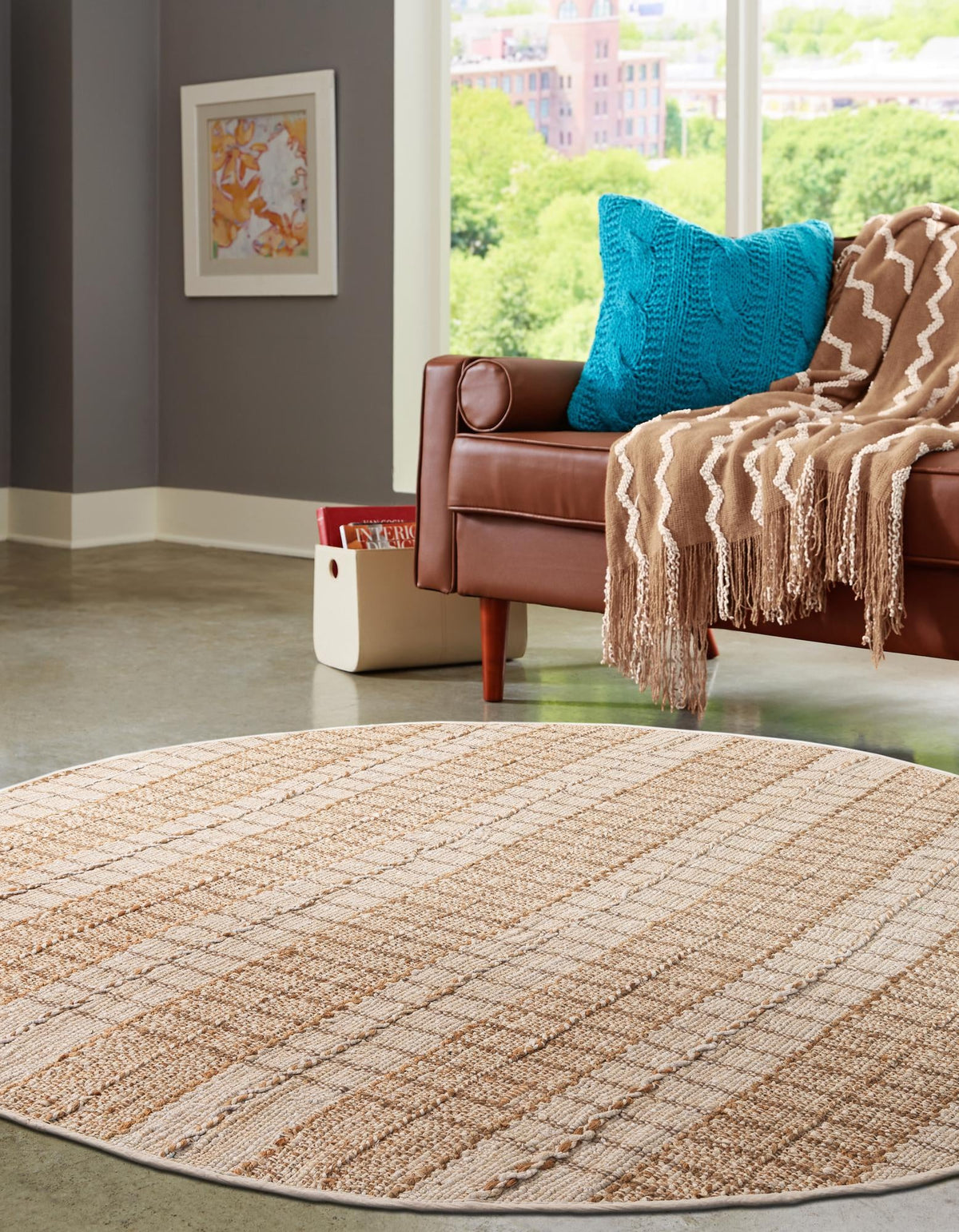 Sequoia Handwoven Jute Collection Area Rug -  Mendocino Round Ivory  lifestyle 27