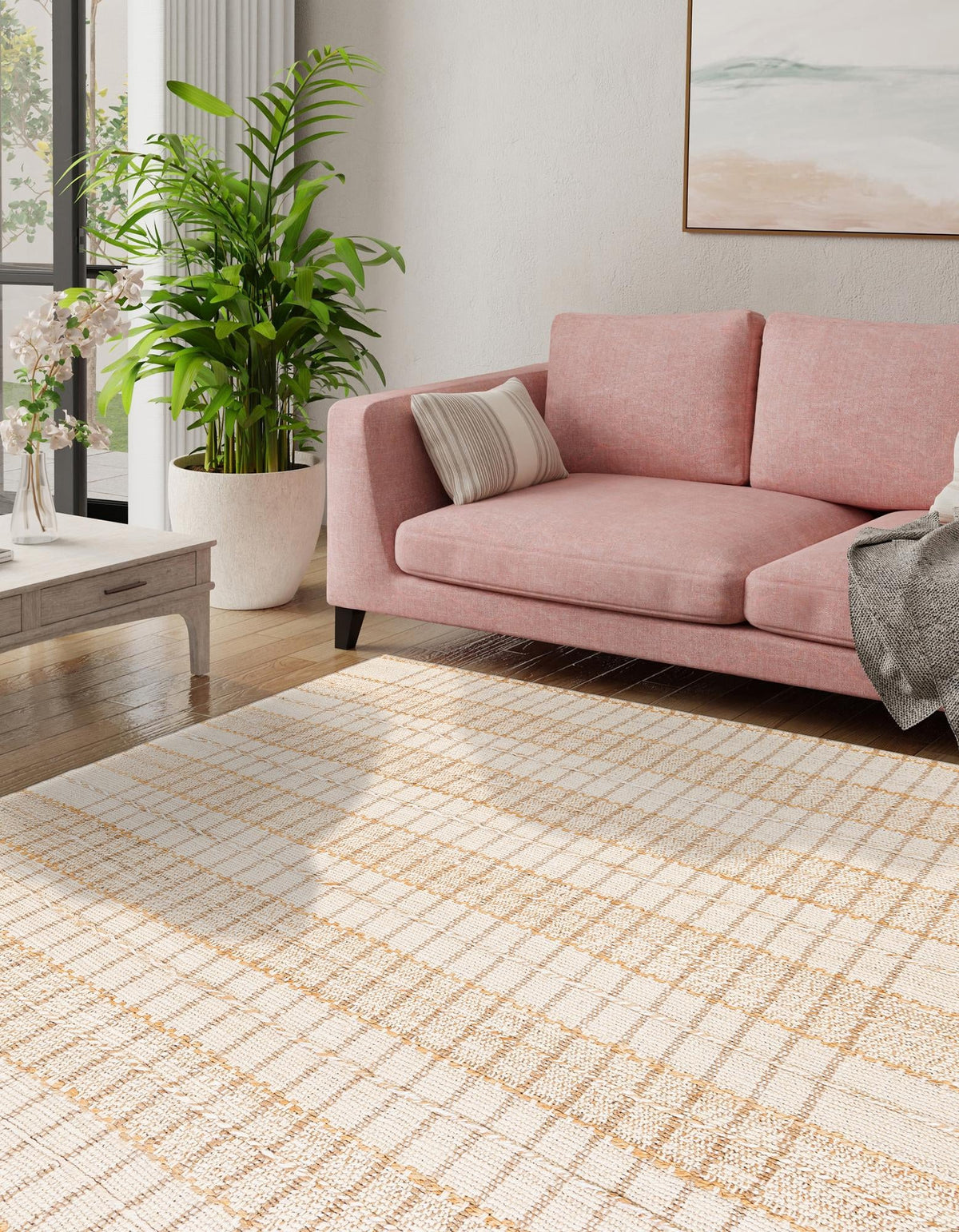 Sequoia Handwoven Jute Collection Area Rug -  Mendocino Square Ivory  lifestyle 15