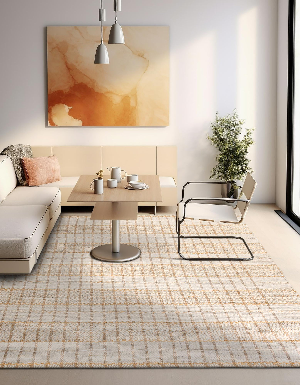 Sequoia Handwoven Jute Collection Area Rug -  Mendocino Square Ivory  lifestyle 18